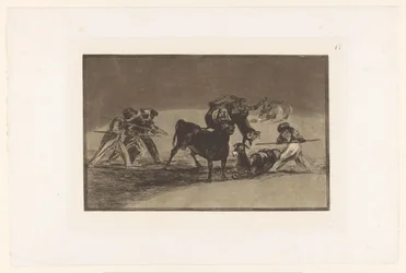 Maures et ânes combattant un taureau, Arène des Maures formée avec des ânes pour se défendre contre le taureau aux cornes rembourrées, La Tauromachie (titre de la série)