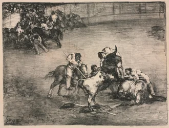 Les Taureaux de Bordeaux : Picador attrapé par un taureau, 1825