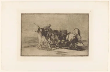 Quatre hommes chassent un taureau; Les Maures établis en Espagne, renonçant aux superstitions de leur Coran (...); Courses de taureaux (titre de la série); La Taureaumachie (titre de la série); La Tauromaquia (titre de la série)