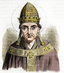 Portrait du Pape Sylvestre I (Silvestre ou Sylvester ou Silvestro) (314-335) - Dessin de «Misteri del Vaticano» par Franco Mistrali