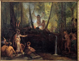 La fabrication du curare dans la forêt brésilienne. Extraction du curare, une substance tirée des lianes d