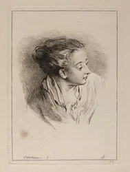 Buste de femme aux cheveux tirés en arrière