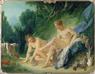 Diane au bain - Diane se baignant après la chasse. Le bâton de lune dans ses cheveux est le symbole de l