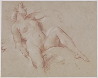 Nu féminin sur un dauphin