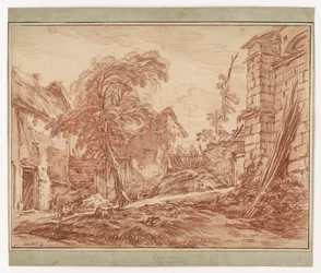Paysage rural avec une ferme et des ruines