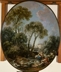 Paysage avec un pêcheur et une jeune femme