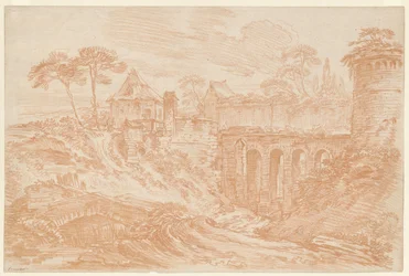 Paysage avec une tour et un pont