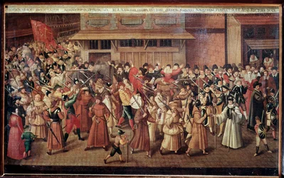 Guerres de religion en France : procession armée de la Ligue catholique de France dans les rues de Paris