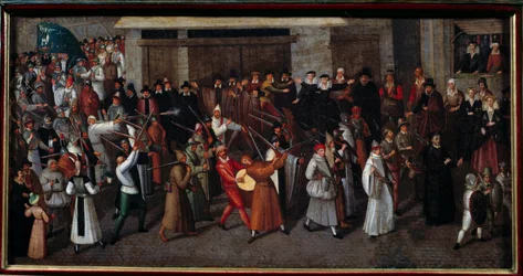 Guerres de religion entre catholiques et protestants : Procession de la Ligue à la fin de Notre-Dame en 1593