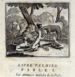 Les Animaux malades de la peste. Fables de Jean de La Fontaine (1621-95). Illustration de François Chauveau (1613-1676). Édition de 1728.