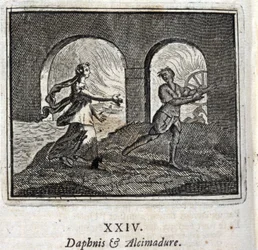 Daphnis et Alcimadura. Fables de Jean de La Fontaine (1621-95). Illustration de François Chauveau (1613-1676). Édition de 1728.