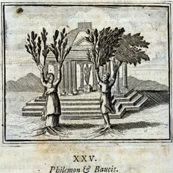 Philémon et Baucis. Fables de Jean de La Fontaine (1621-95). Illustration de François Chauveau (1613-1676). Édition de 1728.
