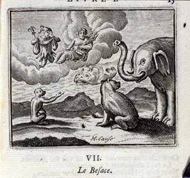 Le sac. Fables de Jean de La Fontaine (1621-95). Illustration de François Chauveau (1613-1676). Édition de 1728.