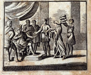 Le Charlatan. Fables de Jean de La Fontaine (1621-95). Illustration de François Chauveau (1613-1676). Édition de 1728.