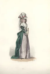Femme en chapeau et redingote, époque de Marie-Antoinette.