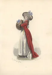 Femme avec grand manchon en fourrure, époque de Marie-Antoinette