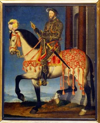 Portrait de François Ier à cheval par François Clouet (v. 1510 - 1572). Musée des Offices, Florence - Portrait équestre de François Ier de France