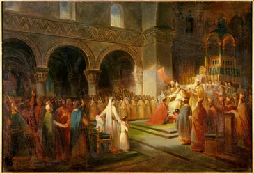 Sacre de Pépin le Bref par le pape Étienne II dans l