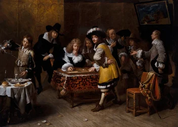 Compagnie élégante avec des joueurs de tric-trac ("La Partie De Tric-Trac")