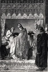 Charles V (1338-80) sur son lit de mort, recevant la couronne d