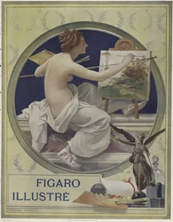 Une femme partiellement nue peignant à un chevalet