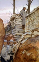 Le poste de guet du Mont Renault (avril 1918). Peinture de François Flameng (1856-1923)