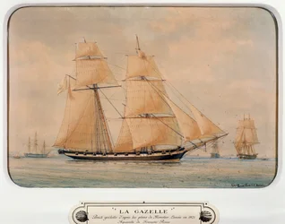 La goélette La Gazelle, par François Roux (1811-1882), aquarelle, France