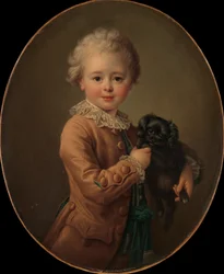 Garçon avec un épagneul noir