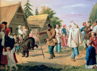 Bouffons dans un village