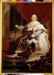 Portrait en pied de Louis XVIII (1755-1824) en costume de sacre, 1814, dimensions 0,32 x 0,23 m