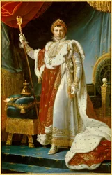 Portrait en pied de Napoléon Ier en costume du sacre (1769-1821), empereur des Français. 1805. Dimensions : 2,23 x 1,43 m. Versailles, musée du Château