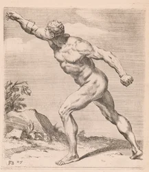 Un homme nu combattant, vue de côté, tourné à gauche (plaque 27)