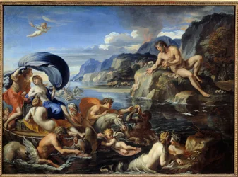 Acis et Galatée La nymphe Galatée et Acis, observés par le Cyclope Polyphème, jaloux de leur amour idyllique. Selon les "Métamorphoses" d
