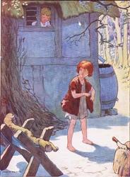 Hansel remplit sa poche de pierres, de Hansel et Gretel publié par Blackie & Son Limited, vers 1940