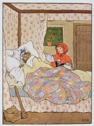 Le loup déguisé en grand-mère du Petit Chaperon rouge, illustration tirée de « The Beautiful Book of Nursery Rhymes, Stories and Pictures », de Frank Adams, publié par Blackie and Son