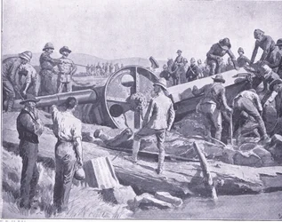 Faire passer un canon par un endroit difficile, illustration de Après Pretoria : La guerre de guérilla, 1902