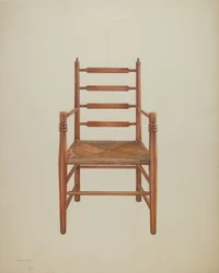 Chaise en pin avec siège en jonc, vers 1939 (gouache sur papier)