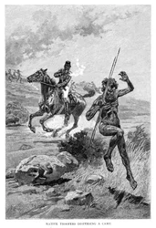 Troupes indigènes dispersant un camp, Australie, 1886