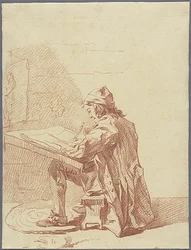 Un artiste en train de dessiner dans son atelier