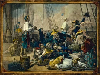 Pirates déguisés en femmes tentant de leurrer un navire marchand
