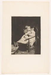Enfant sur une chaise avec une pomme (Dix Eaux-fortes, dessinées et gravées par F. Bonvin, Peintre)