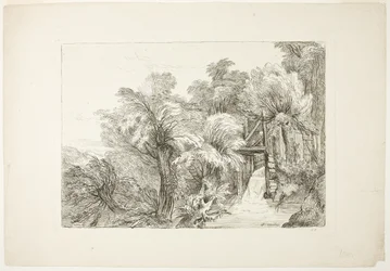A Mill Lock in the Middle of Willows, plate 97 from Figures de différents caractères, de Paysages, et d’Etudes dessinées d
