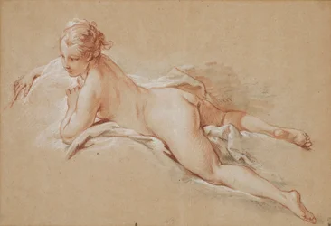 French: Femme allongée sur le ventre