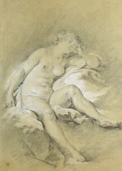 Jeune femme nue assise, endormie