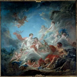 Vulcain ou forges de Vulcain présentant à Vénus des armes pour Énée. Peinture de François Boucher