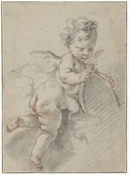 Putto flottant avec un miroir de toilette
