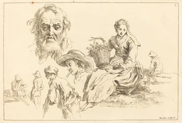 Études de figures incluant le visage barbu d