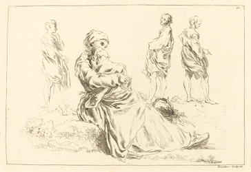 Études de figures incluant mère et enfant assis