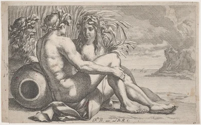Dieux des rivières allongés devant un paysage marin, 1651-82