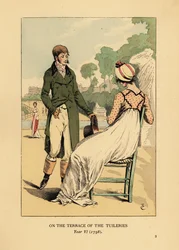 Couple à la mode sur la terrasse des Tuileries, Paris, An VI